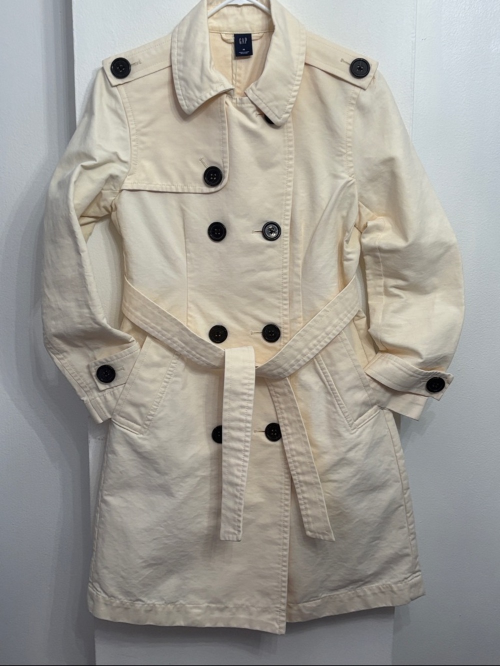 Vintage GAP Double-Breasted Cream Trench Coat & Belt 100% Cotton  M Like NEW
